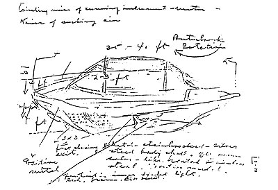 Drawing with notes by Michalak of the landed UFO