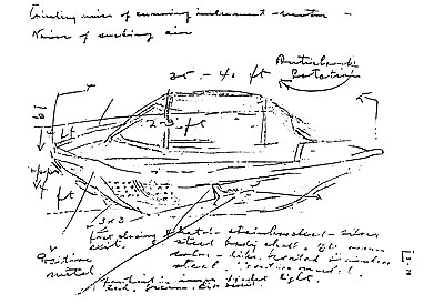 Drawing with notes by Michalak of the landed UFO